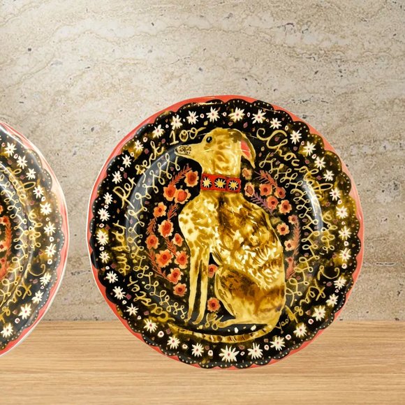 2 Ea Anthropologie Cornelia O’Donovan A PLATE FOR WALNUT BROWNIES Plate with Dog - Picture 3 of 5